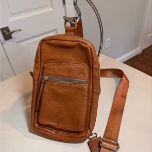 Cognac Brown Sling Crossbody Bag, Mini Backpack Style Travel Purse